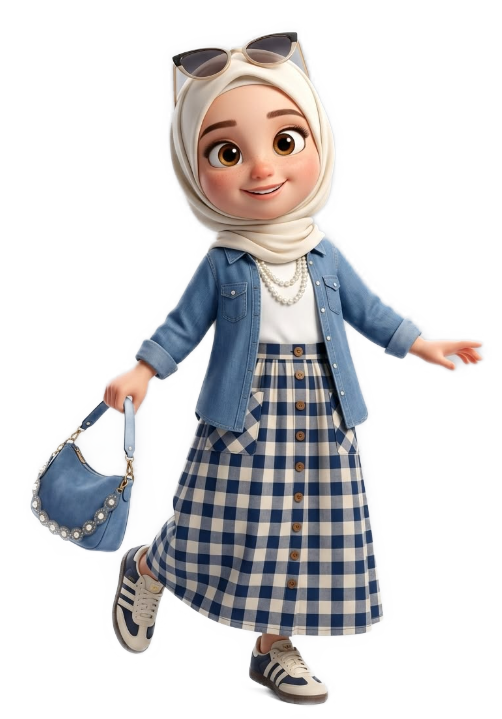 Happy girl in hijab skipping with a handbag