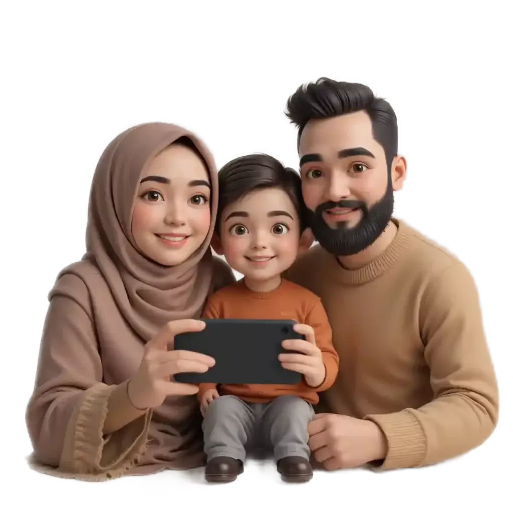 Muslim family gathered for evening stories